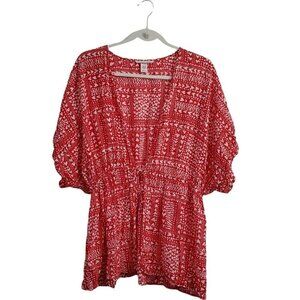 Victorias Secret Kimono Cover Up OS Red Hearts‎ Print Dolman Sleeve Waiststring